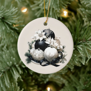Élégant ornement de Noël noir beige ivoire