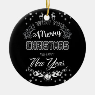 Élégant Ornement de Noël Royal Black White Joyeux