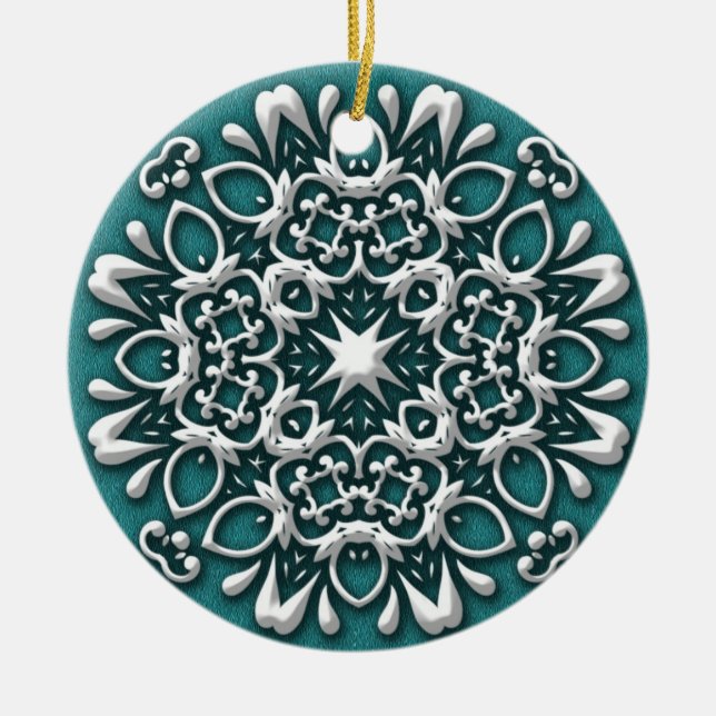 Élégant ornement de Noël Turquoise et argent (Devant)