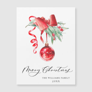 Élégant ornement rouge Joyeux Noël Carte magnétiqu