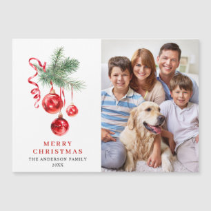 Élégant ornement rouge Joyeux Noël Carte magnétiqu