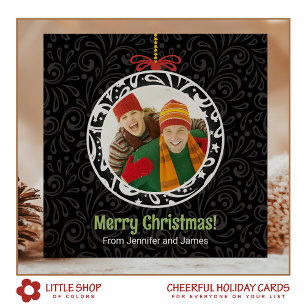 Elégant Paisley Family Photo Flat Holiday Card