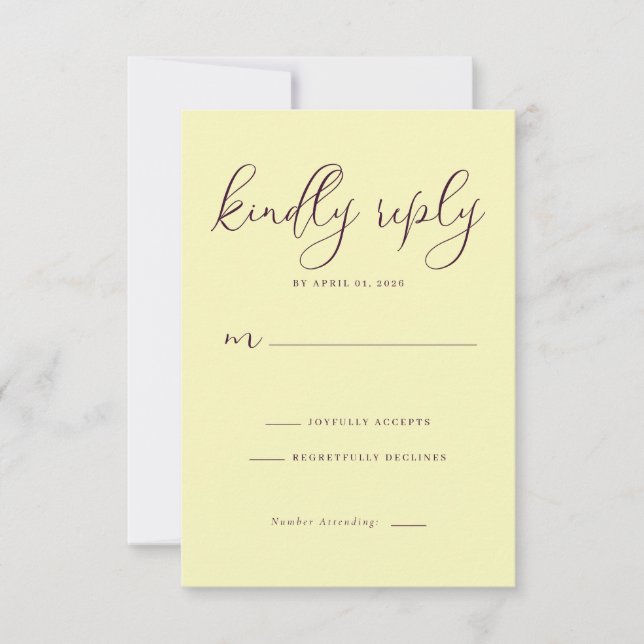 Elegant Pale Yellow RSVP Card (Devant)