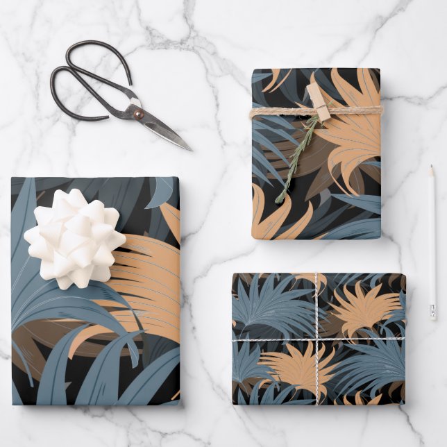 Élégant Palmier gris-Beige Feuille Foliage Exotiqu (Recto)