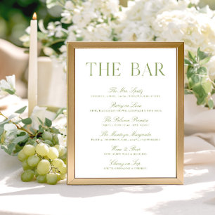 Élégant Panneau de Bar de Mariage Vert Sage et Bla