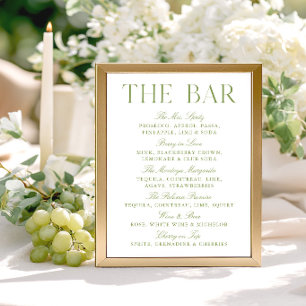 Élégant Panneau de Bar de Mariage Vert Sage et Bla