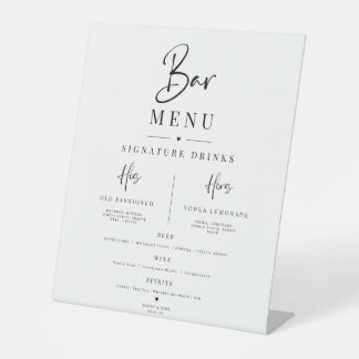 Élégant Panneau de Menu de Bar de Mariage Minimali
