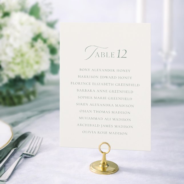 Élégant Panneau de Numéro de Table de Mariage Vert (Créateur téléchargé)