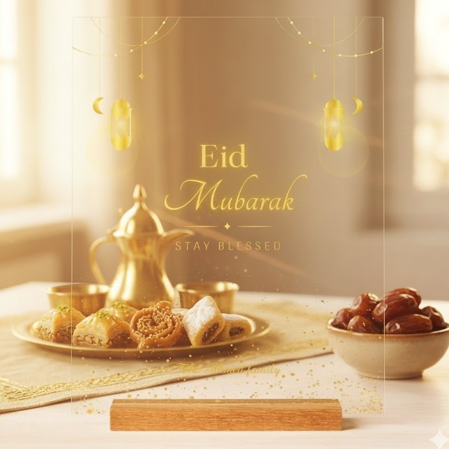 Elegant panneau en acrylique Eid Mubarak or doré (Créateur téléchargé)