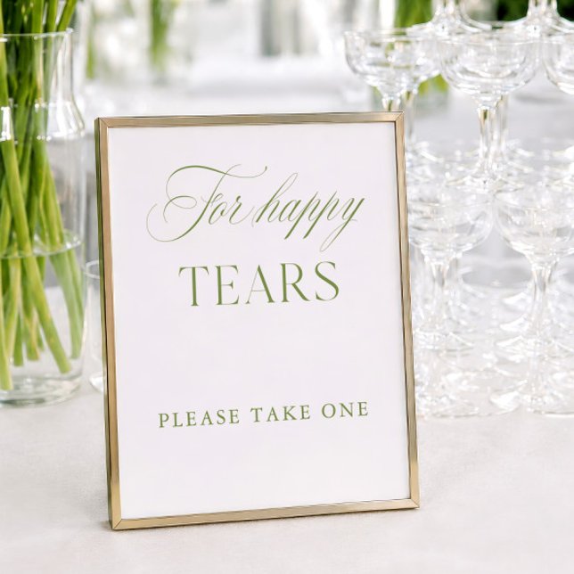 Élégant panneau Vert Sauge & Blanc pour les Larmes (Elegant Sage Green & White For Happy Tears Sign)