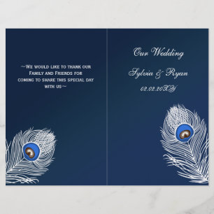 Élégant paon bleu plié programme de mariage