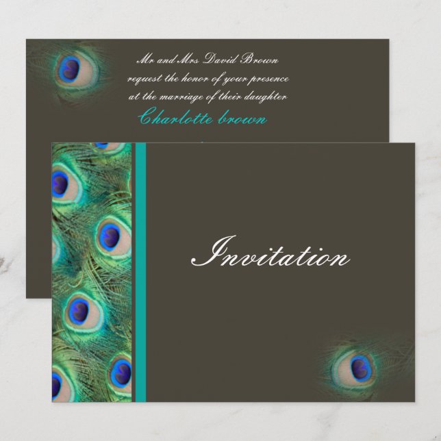 élégant paon mocha bleu faire-part de mariage (Devant / Derrière)