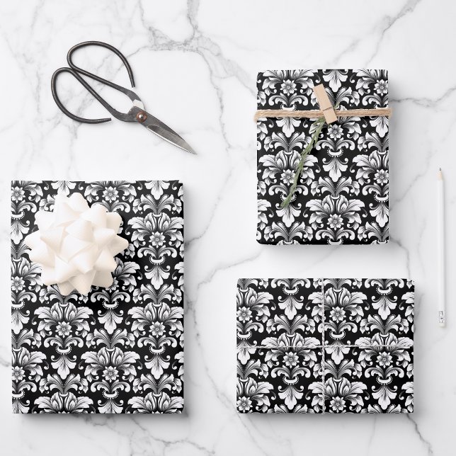 Élégant papier cadeau damassé feuille plate set de (Créateur téléchargé)