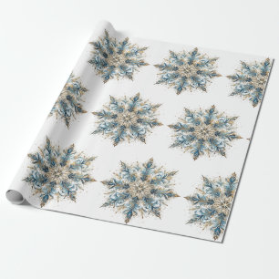 Élégant papier cadeau de Noël blanc, or et bleu