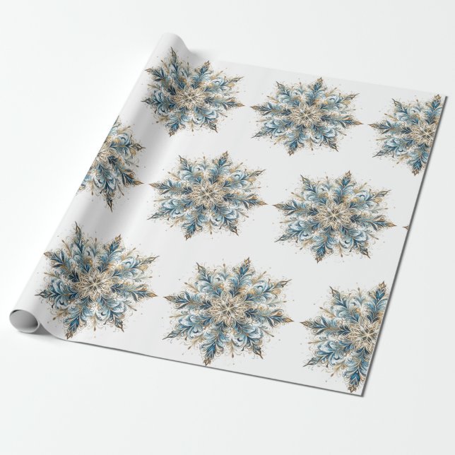 Élégant papier cadeau de Noël blanc, or et bleu (Déroulé)
