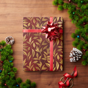 Élégant papier cadeau de Noël botanique feuille d'