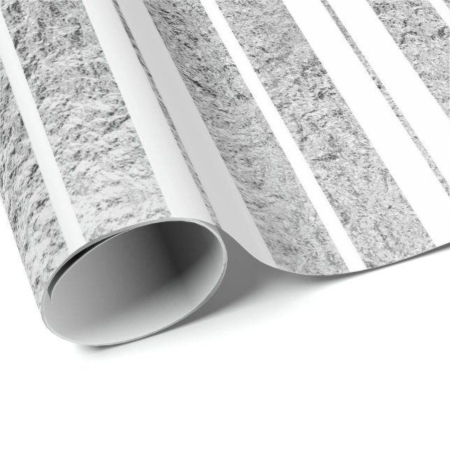 Élégant papier cadeau rayé blanc et argent pour le (Coin rond)