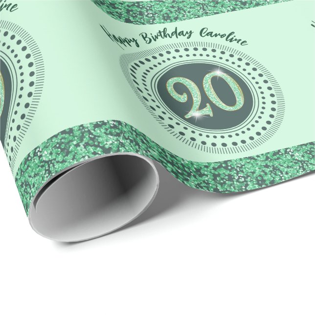 Élégant papier cadeau vert pailleté avec rayures p (Coin rond)