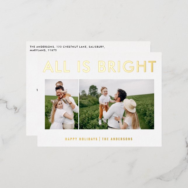 élégant papier d'aluminium 2 photo moderne carte d (Recto/Verso)