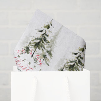 Élégant Papier de Soie Noël aux Pins Rustique Aqua