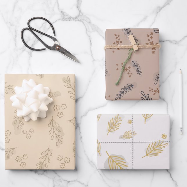 Élégant papier d'enveloppement floral minimal (Recto)