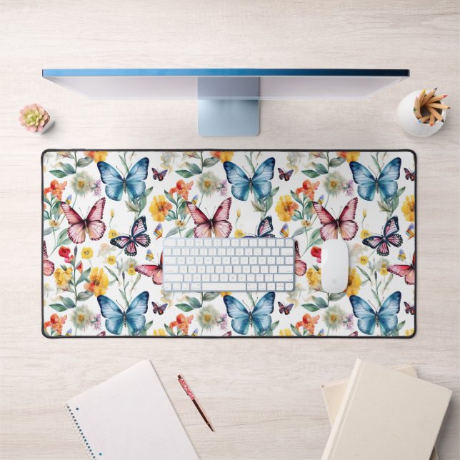 Elégant papillon aquarelle motif floral (Bureau 1)