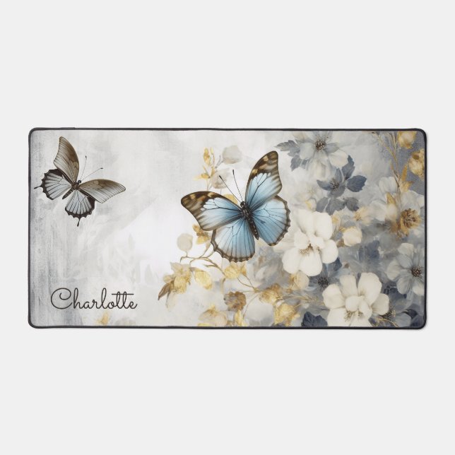 Élégant papillon Floral Nom personnalisé (Recto)