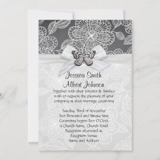 Élégant Papillon Invitation Mariage damassé