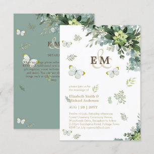 Elégant Papillons de verdure Monogram Mariage Inv