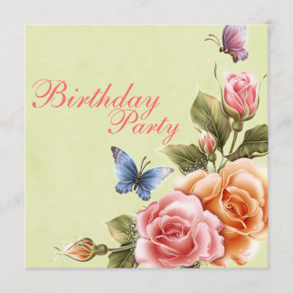 Élégant papillons et Rose Invitation d'anniversair