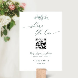 Élégant Partager l'amour, vert Mariage QR Code Sig