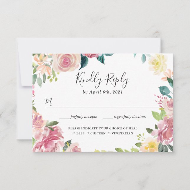 Elégant Pastel Blush Garden Mariage floral RSVP (Devant)