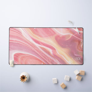 Élégant Pastel Blush Rose Girl Monogram Marbly