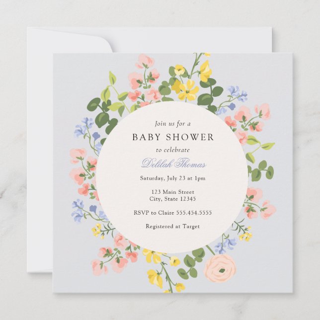 Elégant Pastel Floral Baby shower Invitation (Devant)