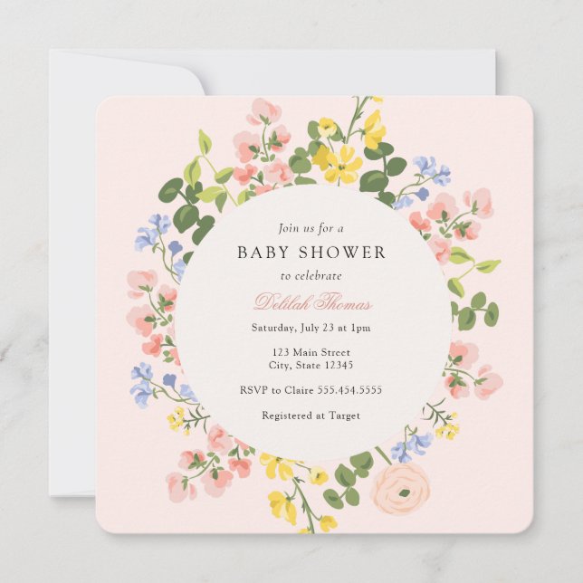 Elégant Pastel Floral Baby shower Invitation (Devant)