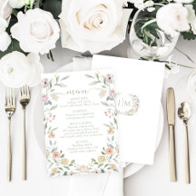 Elégant Pastel Floral Bohemian Menu Mariage