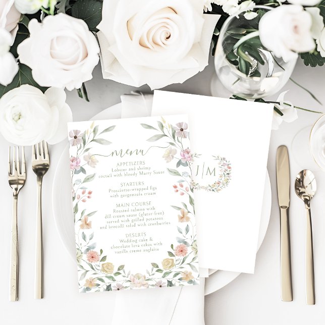Elégant Pastel Floral Bohemian Menu Mariage (Créateur téléchargé)