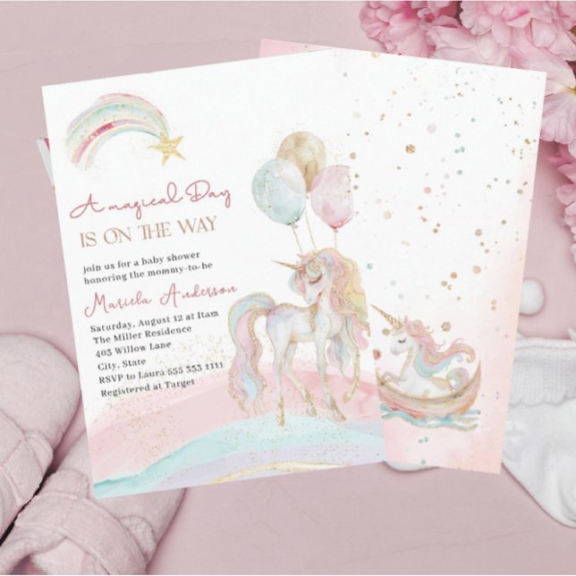 Elégant Pastel Gold Unicorn Aquarelle Invitation (Créateur téléchargé)