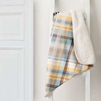 Élégant Pastel Plaid Motif Sherpa Blanket