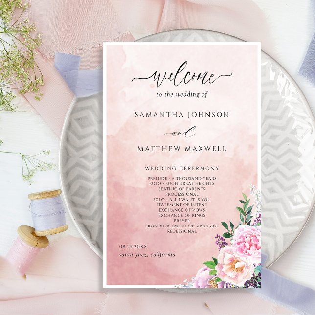 Élégant Pastel Purple Floral Wedding Programme (Créateur téléchargé)