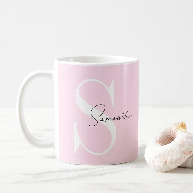 Elégant Pastel rose Mug personnalisé avec Monogram (Avec donut)