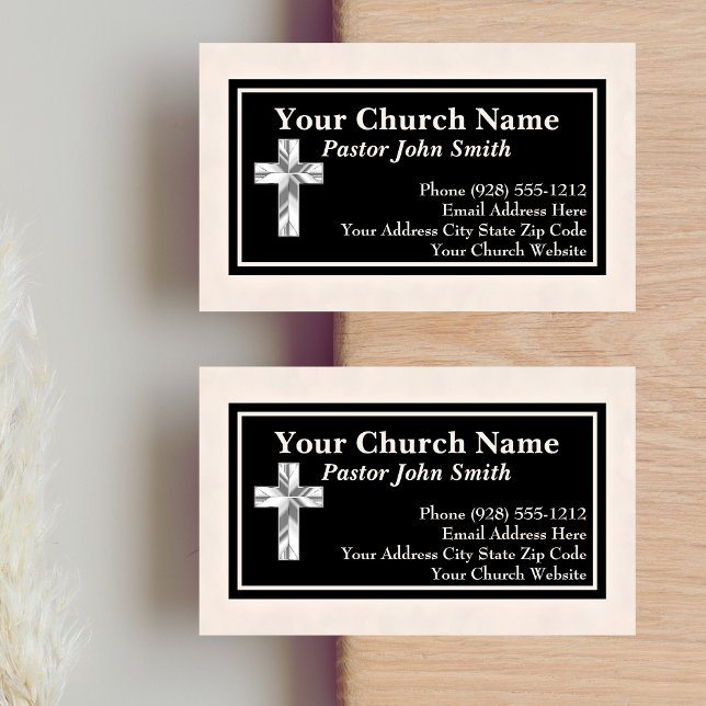 Élégant Pasteur de l'Eglise Cartes de visite de li (Elegant Church Pastor Black Linen Business Cards)