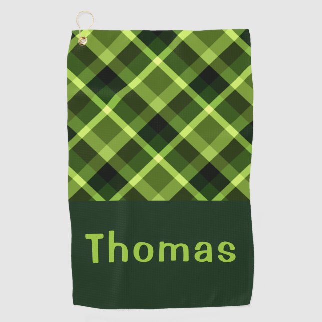 Elégant Pea Green Plaid Monogramme Golf Serviette (Devant)