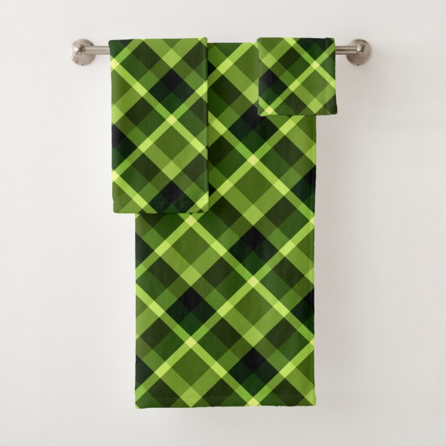 Élégant Pea vert Plaid Motif de serviettes ensembl (En situation)