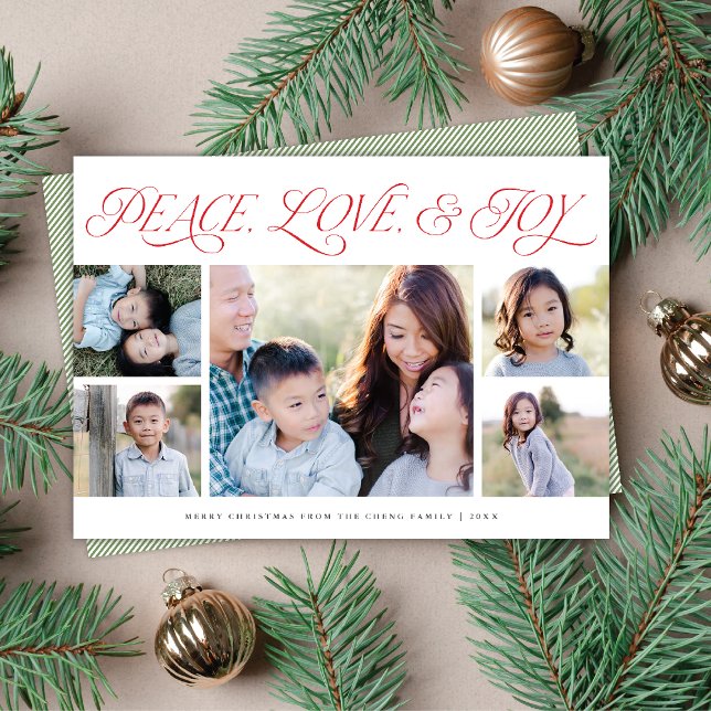 Elégant Peace Love Joy Holiday 5 Cartes photos (Créateur téléchargé)