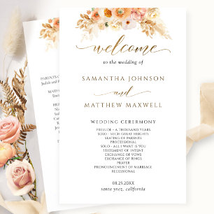 Élégant Peach Blush Delight Floral Wedding Program