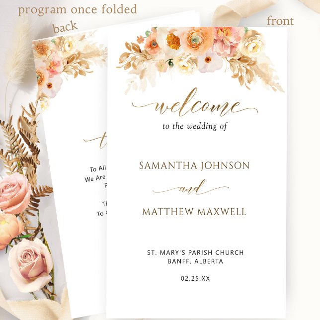 Élégant Peach Blush Floral Programme de mariage pl (Créateur téléchargé)