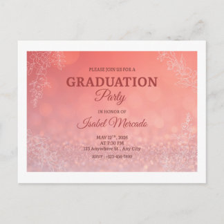 Elegant Peach Floral  Graduation Party  Invitation