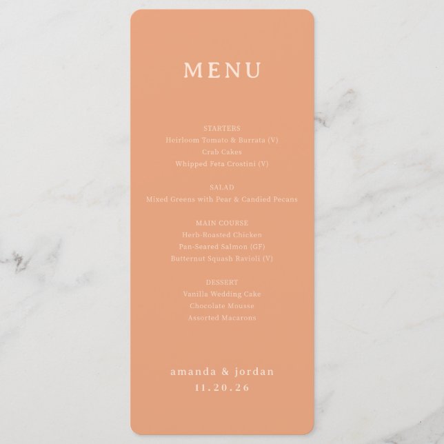 Elegant Peach Minimalist Menu (Devant)
