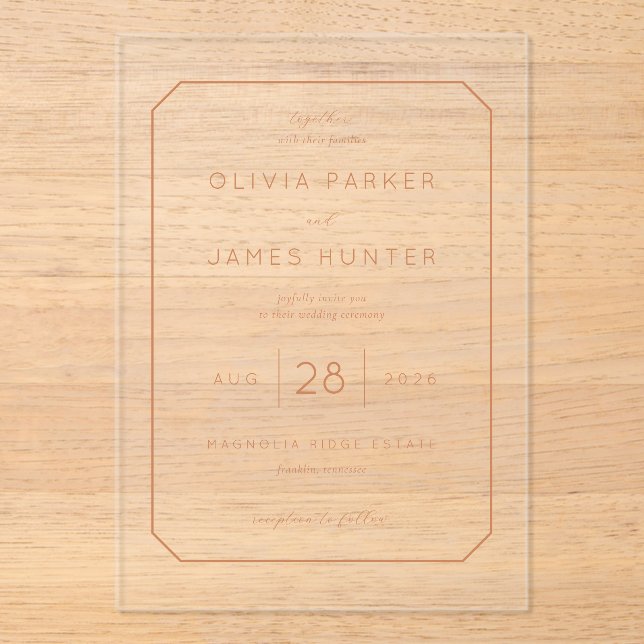 Elegant Peach Minimalist Wedding Invitation (Recto)